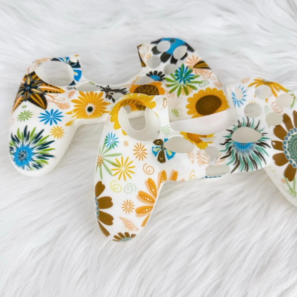 PS4 Controller Silicone Skins Bundle of 2 White Yellow Floral